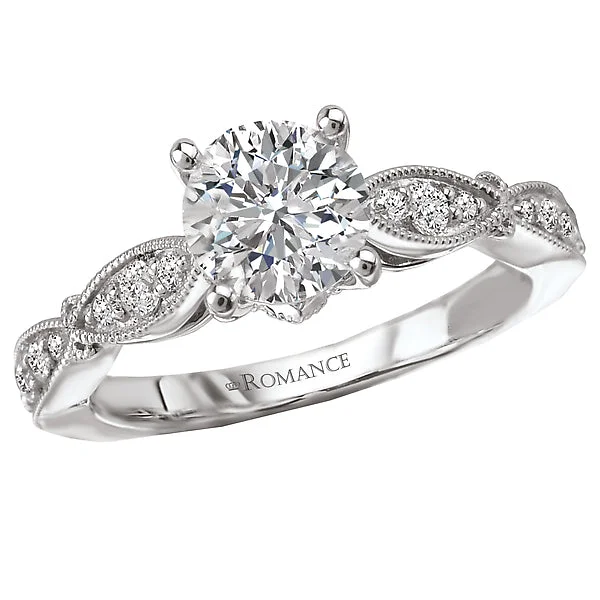 engagement rings with platinum bands-14K White Gold Peg Head Semi-Mount Romance Collection Wedding Ring.