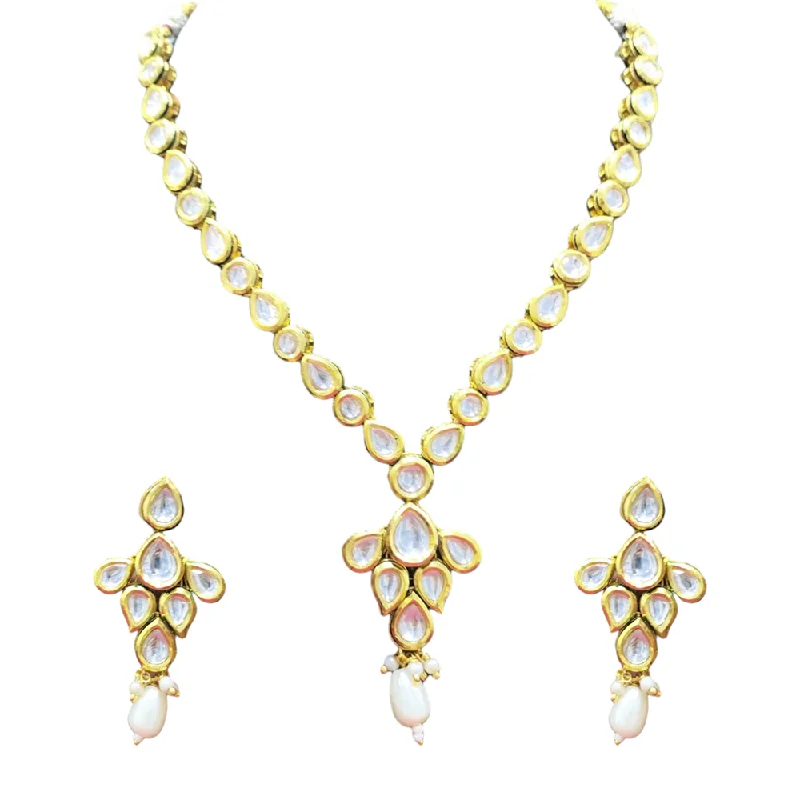 women's gold necklaces-Gehana Mahal Gold Plated Kundan Necklace Set