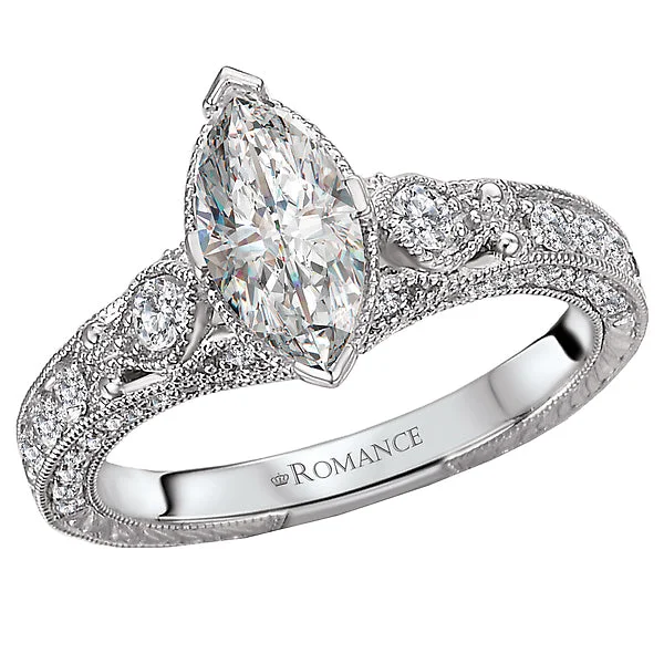 elegant engagement rings for brides-14K White Gold Semi-Mount Romance Collection Wedding Ring.