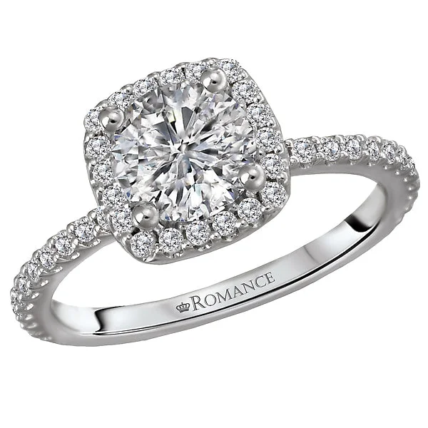 engagement rings with white diamonds-14K White Gold Halo Semi-Mount Romance Collection Wedding Ring.