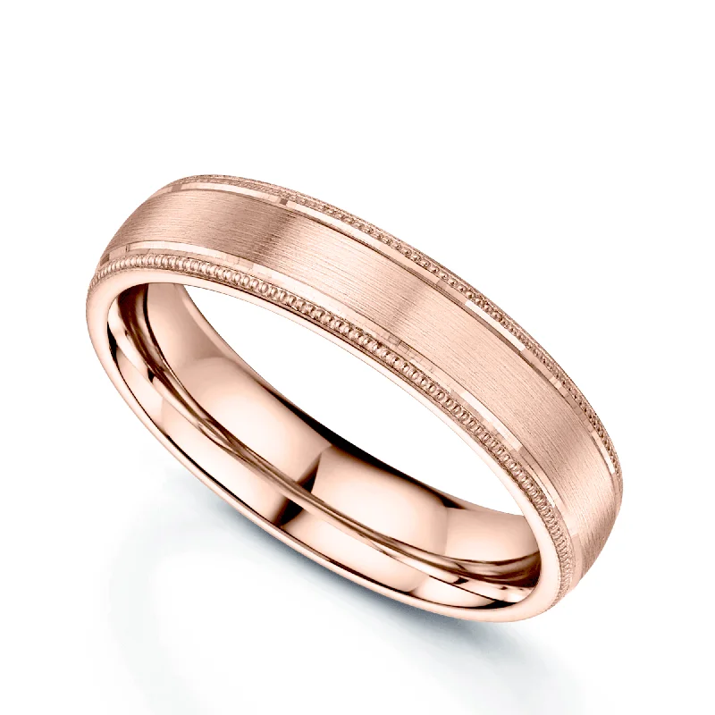 vintage style engagement rings-18ct Rose Gold Matt Court Shape Wedding Ring with Polished & Millgrain Edges