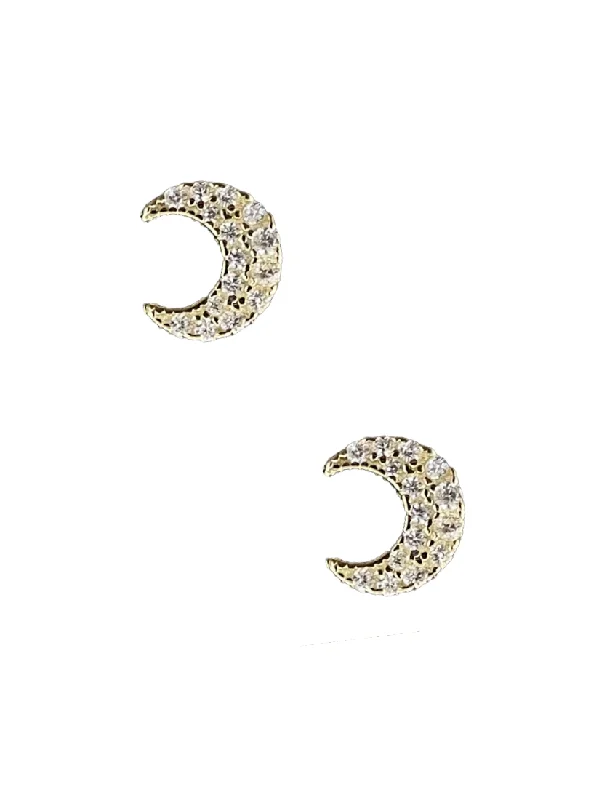 women's luxury diamond earrings-Gold CZ Moon Studs