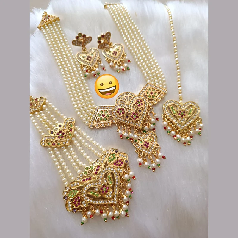 women's romantic necklaces-Manisha Jewellery Pearl Necklace Set With Maangtikka And Jhumar