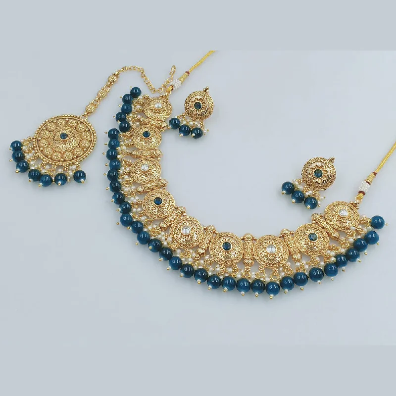 women's gemstone charm necklaces-Rajwadi Collection Gold Plated Pearl And Beads Necklace Set