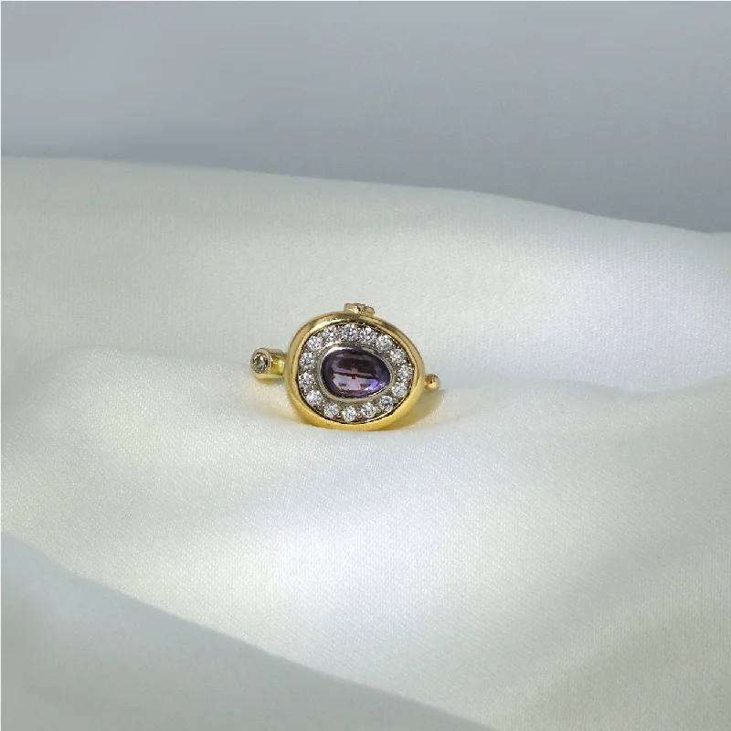 women's gemstone rings-Pavé Cocktail 18K & 22K Gold Ring w. Sapphire & Diamonds