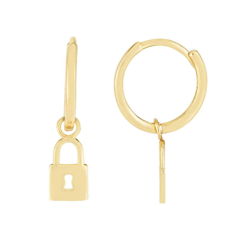 women's eco-friendly earrings-14K Dangle Lock Huggies