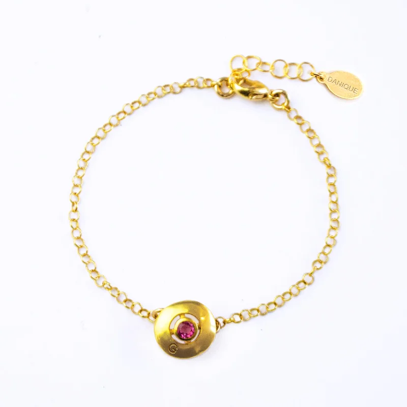 women's ethnic bracelets-Custom Engraved Circle Donut Initial & Birthstone Bracelet