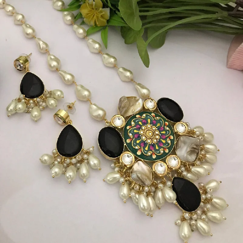 women's gemstone necklaces-FS Collection Gold Plated Mother Of Pearls Necklace Set