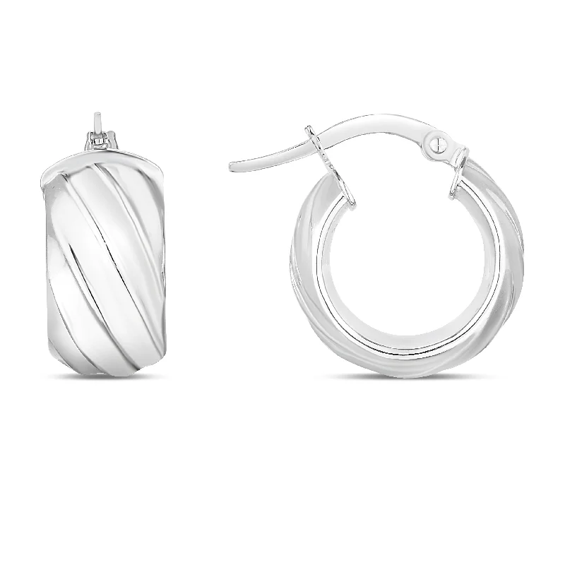 women's personalized earrings-14K Wide Ribbed Twist Hoop