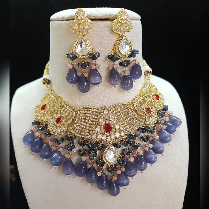 women's timeless necklaces-Shubhratnam Jewellers Gold Plated Kundan Necklace Set