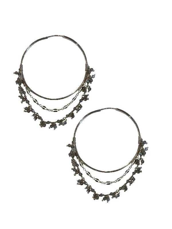 women's vintage earrings-Dangle Crystal Hoops