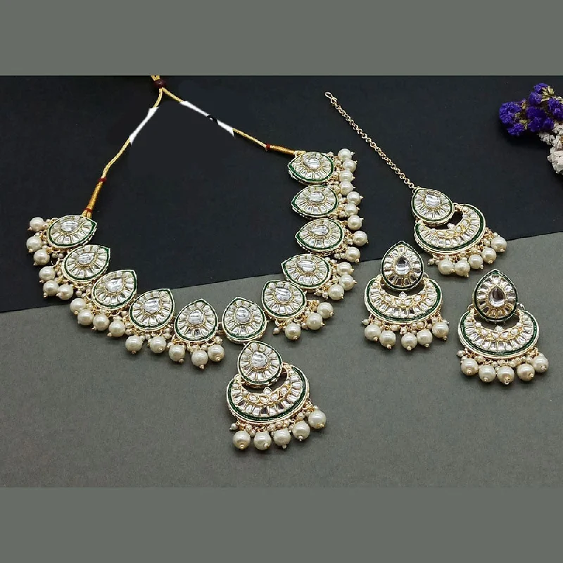 women's moon necklaces-Sai Fashion Gold Plated Kundan And Beads Necklace Set