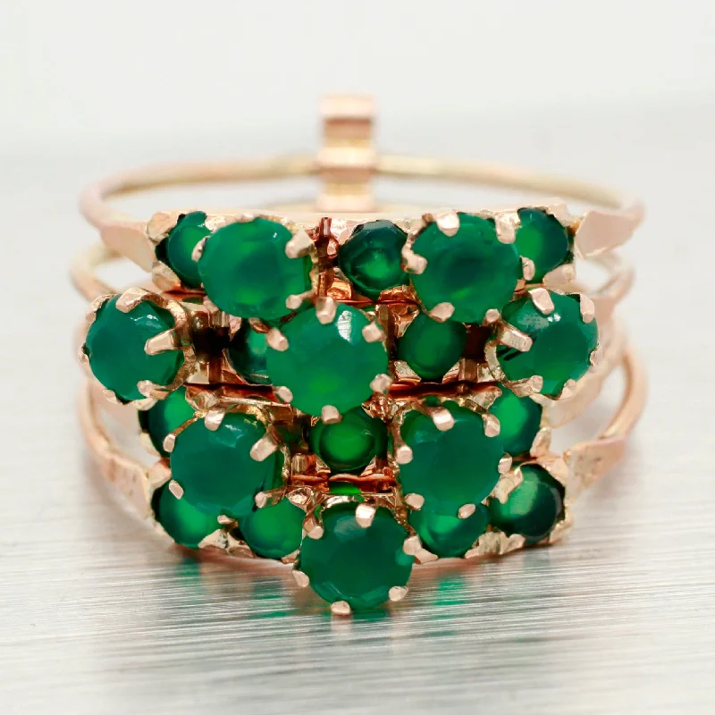 women's wedding rings-Vintage 1.60ctw Emerald Multi-Band Ring - 14k Yellow Gold Harem Ring