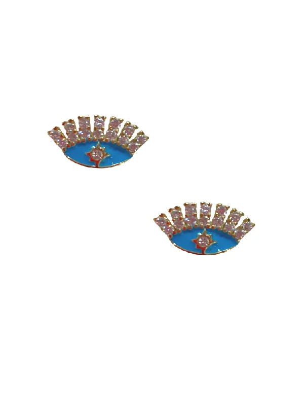 women's unique stud earrings-Eyelash Evil Eye Stud - Blue