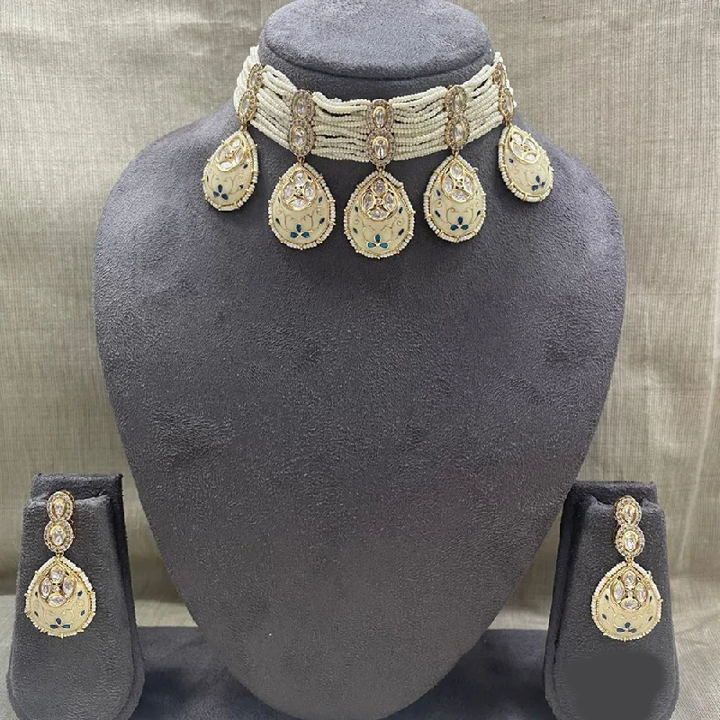 women's wedding necklaces-Jyoti Arts Gold Plated Kundan Choker Necklace Set