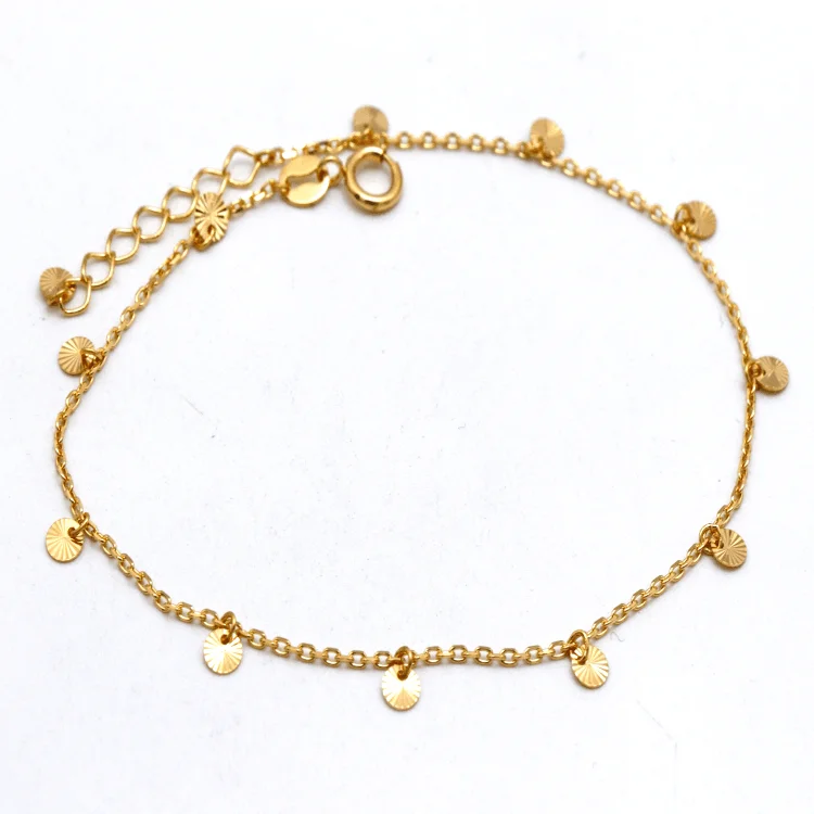 women's solid gold bangles-Real Gold Dangler Round Charms Adjustable Size Bracelet 7881 (19 C.M) BR1649