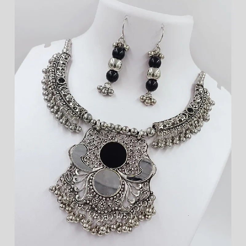 women's bridal necklace sets-Kavita Art Oxidised Plated Mirror Necklace Set