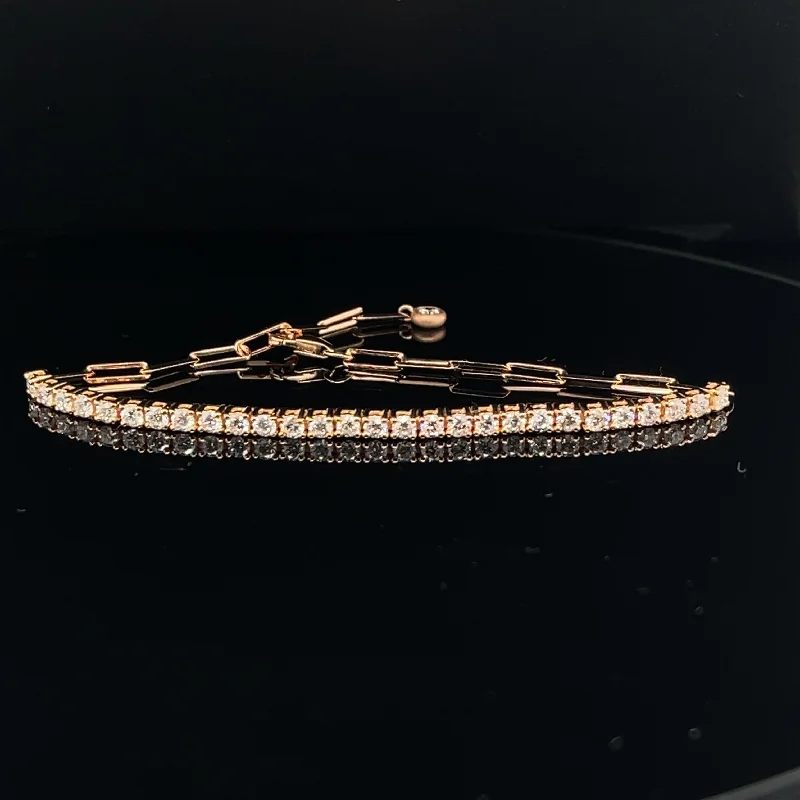 women's gemstone bangle bracelets-Modern & Slender Diamond Bar Tennis Bracelet in 18k Rose Gold - (#144 - BR1248 - #37950RG)