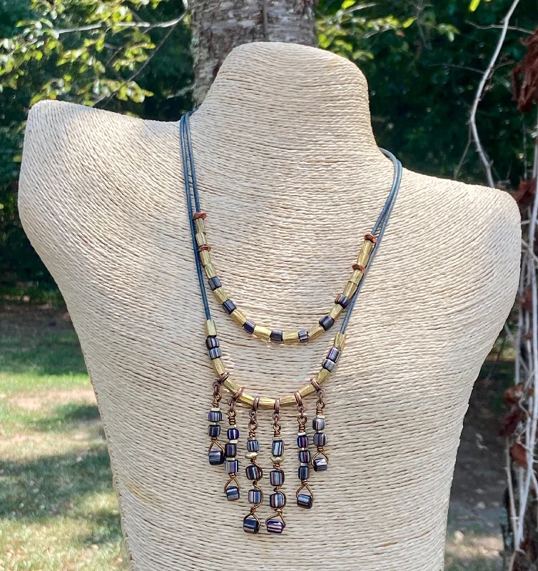 women's bridal crystal necklaces-Bohemian Cobalt Stripe Java Gooseberry Bead Necklace