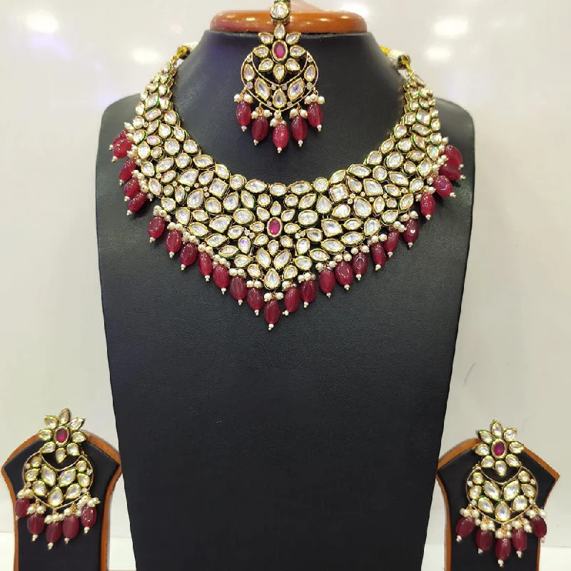 women's birthstone jewelry necklaces-Jain Jewellers Gold Plated Kundan Necklace Set