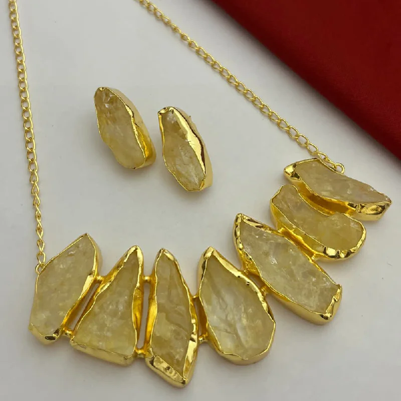 women's cubic zirconia necklaces-FS Collection Gold Plated Stone Necklace Set