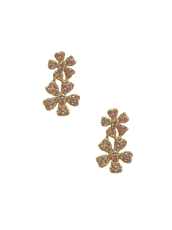 women's oversized statement earrings-Double Flower Stud - Gold