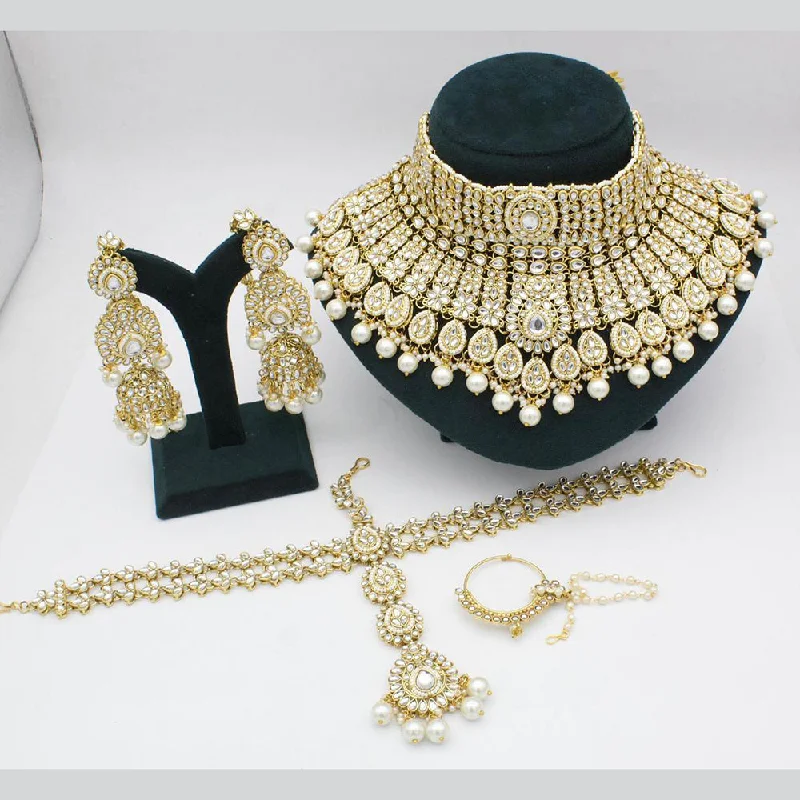 women's high-end necklaces-Sai Fashion Gold Plated Kundan Necklace Set