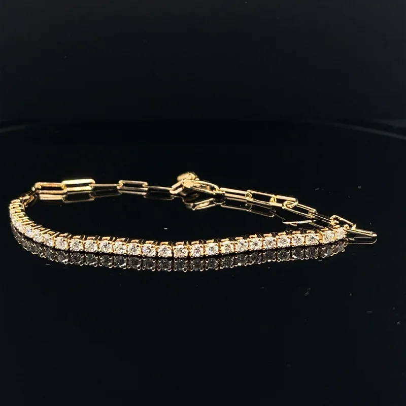 women's leather bracelets-Modern & Slender Adjustable Diamond Bar Tennis Bracelet in 18k Yellow Gold - (#142 BR1247 - #37950YG)