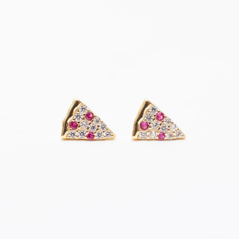 women's minimalistic stud earrings-Gold Plated Pizza Studs