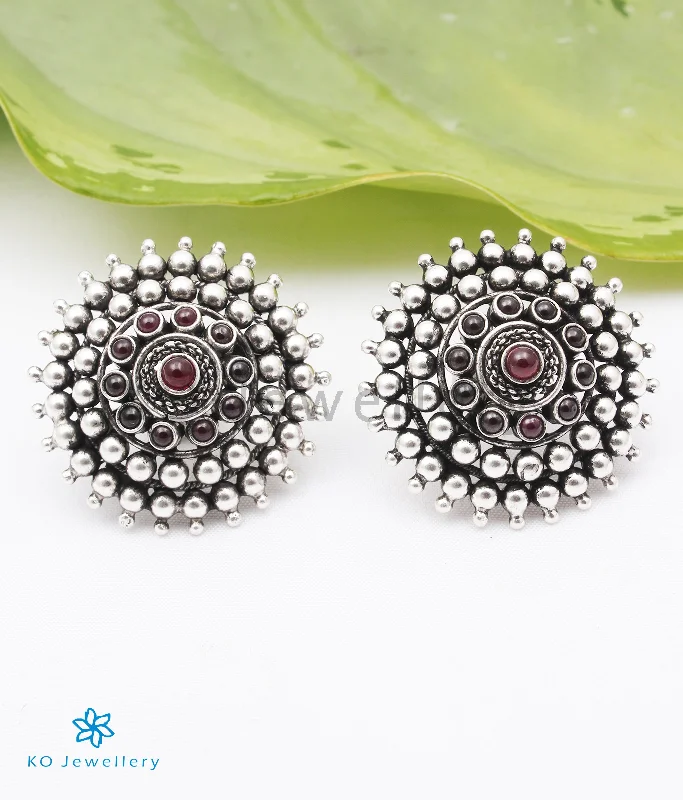 women's crystal earrings-The Aditi Silver Ear-studs (Oxidised)