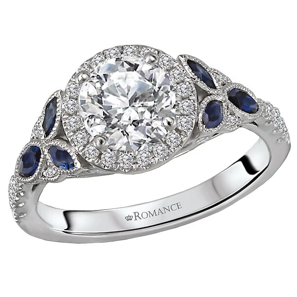 luxurious engagement rings-14K White Gold Sapphire and Semi-Mount Romance Collection Wedding Ring.