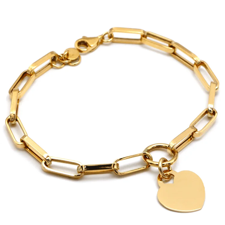 women's stretchy bracelets-Real Gold Thick Paper Clip Dangler Heart Luxury Adjustable Size Bracelet (19 C.M) 1405 BR1573