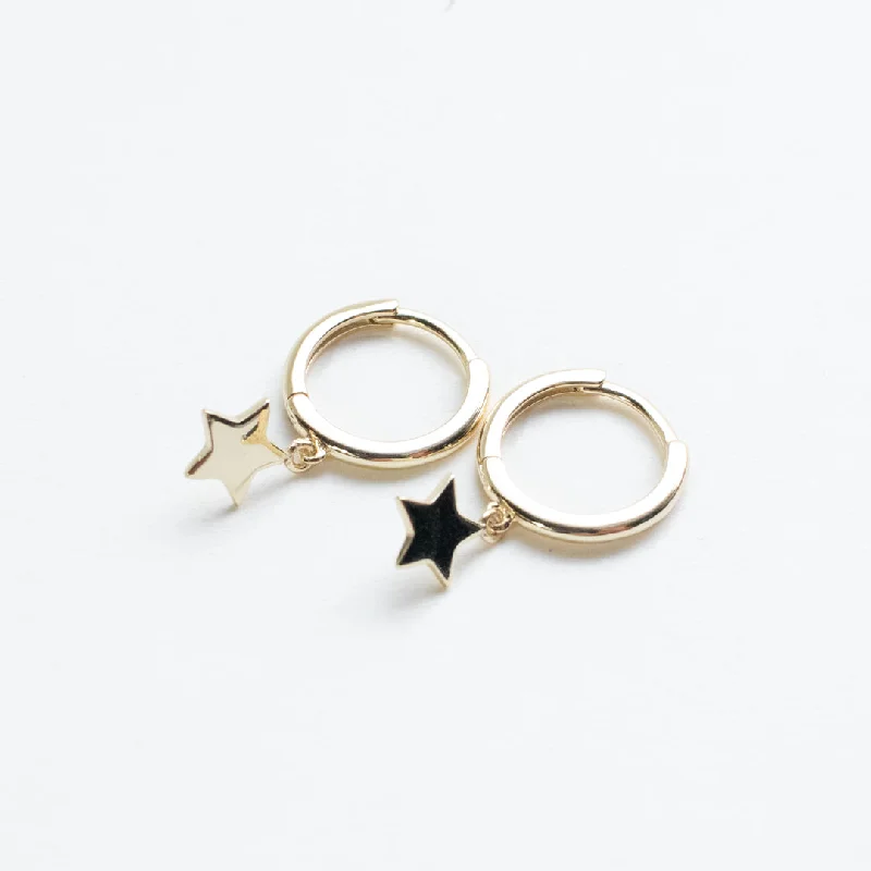 women's romantic earrings-Star Huggie Hoops