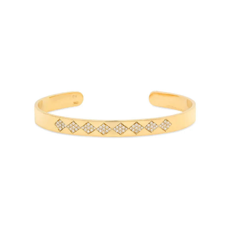 women's trendy bangles-Diamond Geometric Cuff Bracelet