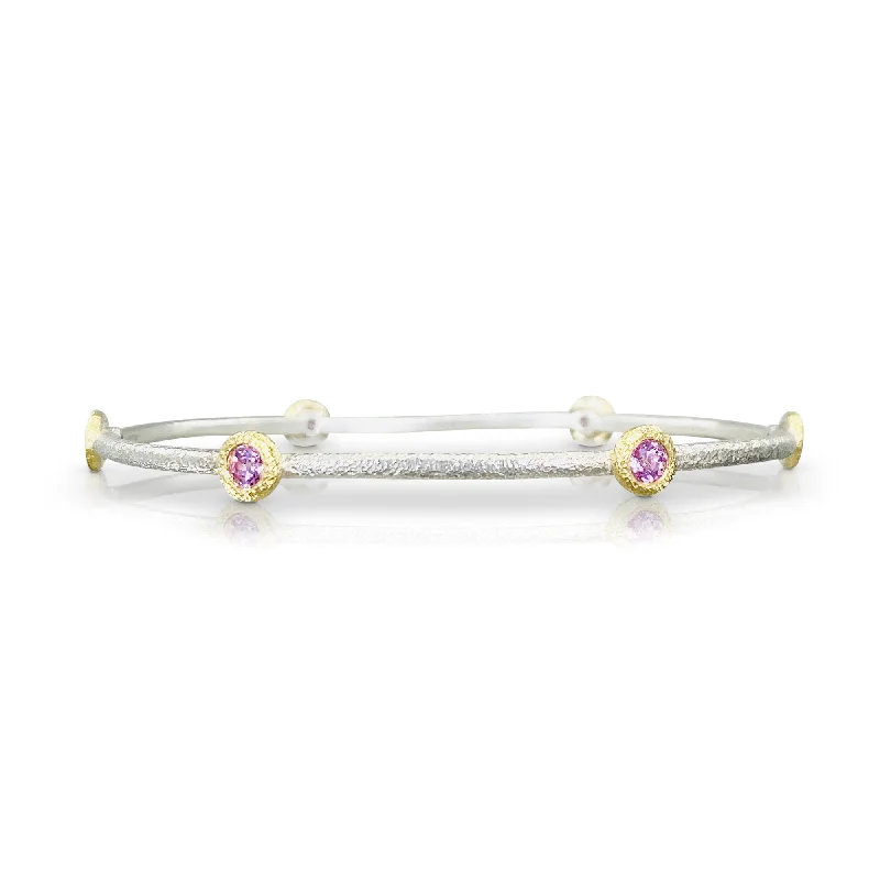 women's silver bracelets-Sputnik Bangle in Sterling Silver with Pink Sapphires and Gold