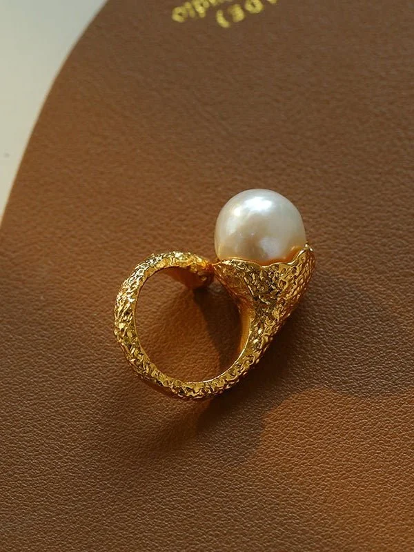 women's diamond rings-Vintage Floral Orb Round Baroque Pearl Rings