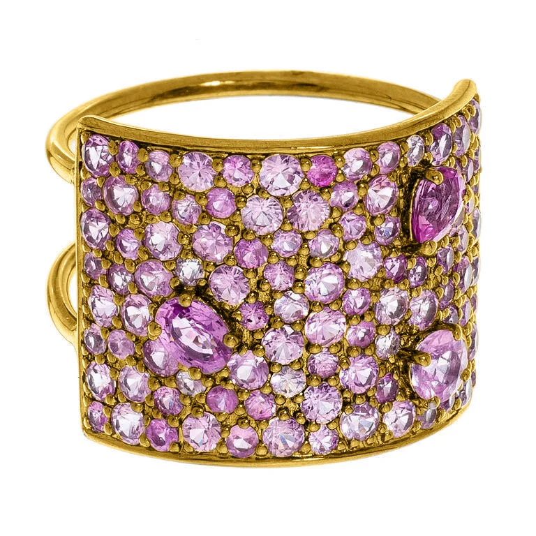 women's friendship rings-Stardust Ring Yellow Gold Pink Sapphire 16mm