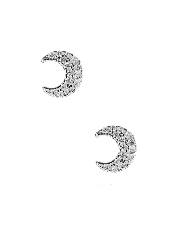 women's lightweight earrings-Silver CZ Moon Studs