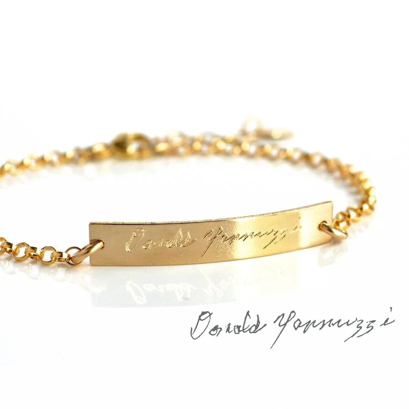 women's gemstone bangle bracelets-Custom Engraved Bar Bracelet