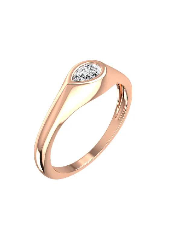 women's sterling silver rings-Signet Pear 18K Rosegold Ring w. Lab-Grown Diamond