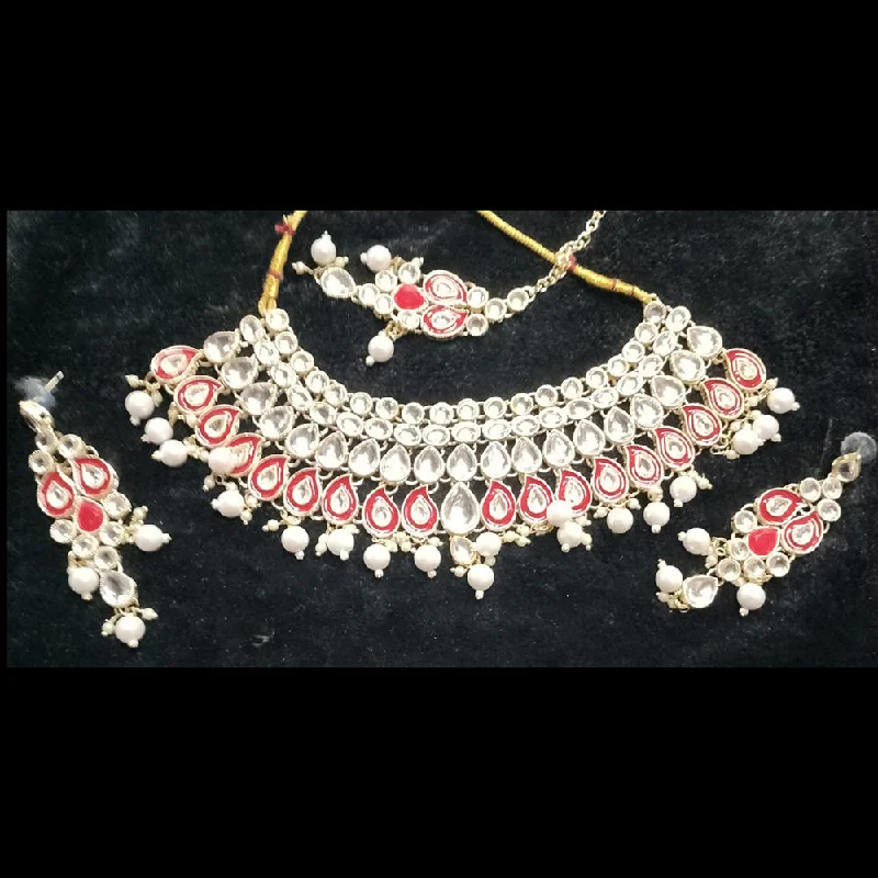 women's handmade necklaces-Kumavat Jewels Gold Plated Kundan Choker Necklace Set