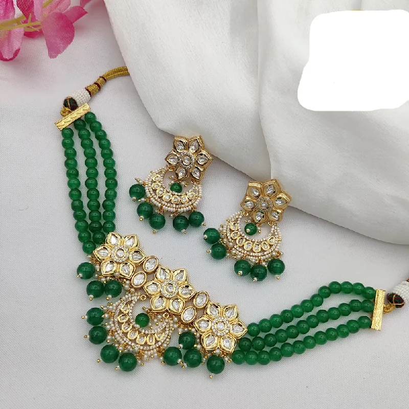 women's timeless necklaces-Jewel Addiction Gold Plated Kundan Choker Necklace Set