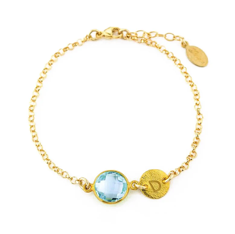 women's custom bracelets-Personalized Sky Blue Topaz Bracelet with Initial Charm: December Birthstone