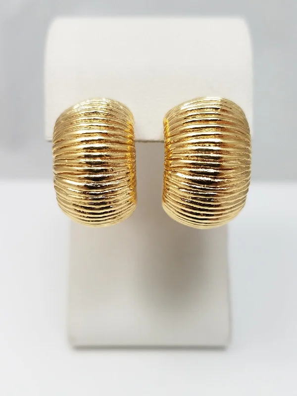 women's ethnic jewelry earrings-Italian 18k Yellow Gold Chunky Textured Hoops