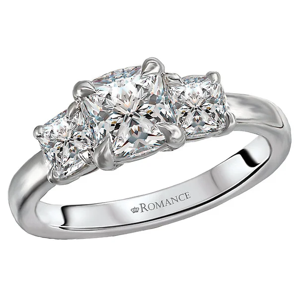 unique gemstone engagement rings-3-Stone Semi-Mount 14K White Gold Romance Collection Wedding Ring.