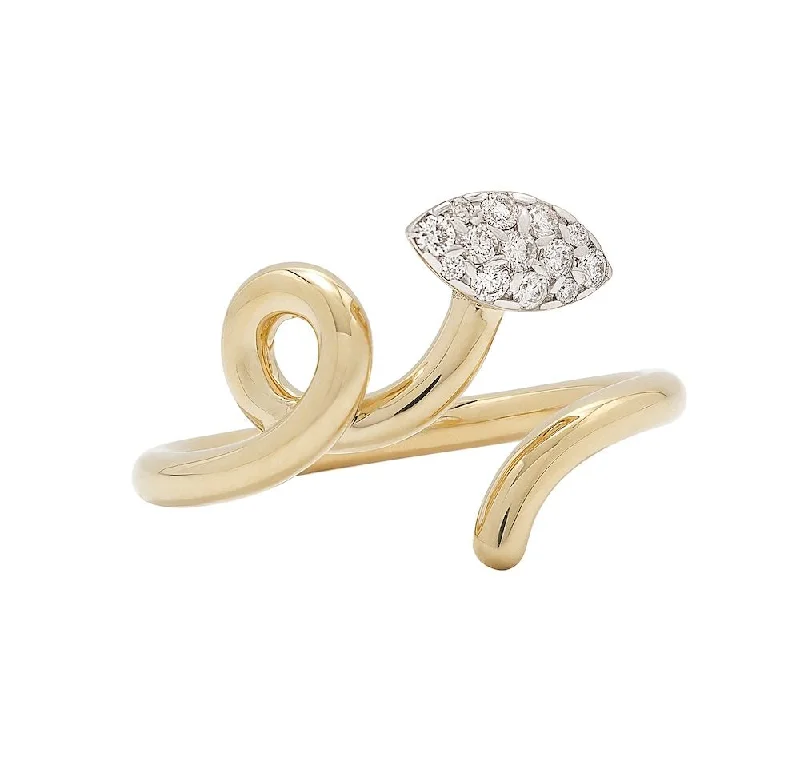 women's ethical rings-Baby Vine Pave 9K Gold Ring w. Diamonds 16ct