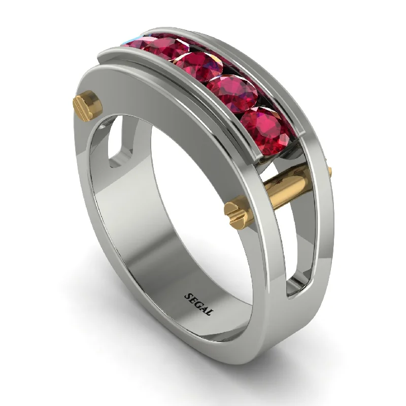 unique diamond engagement rings-Ruby Five-Stone Classic Gold Wedding Ring - Casey No. 27