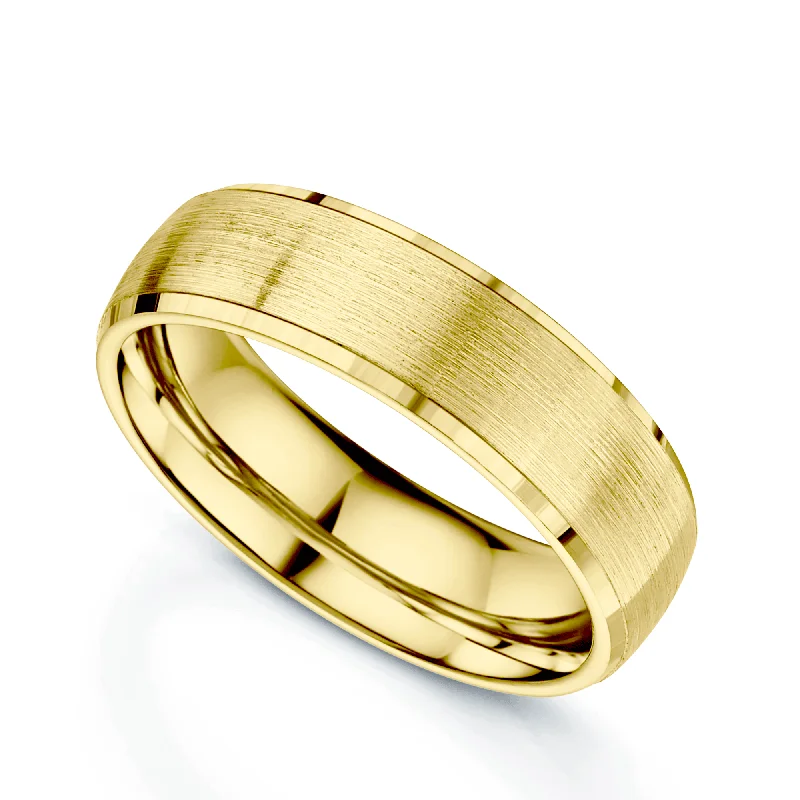 luxurious engagement rings-18ct Yellow Gold Brushed Finish & Polished Edge Court Shape Wedding Ring