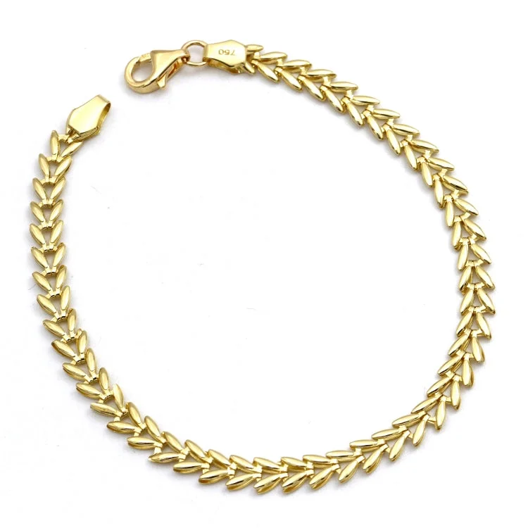 women's silver bracelets-Real Gold Unisex Leaf Chain Bracelet (18 CM) - Model CVB 0258-1 BR1748