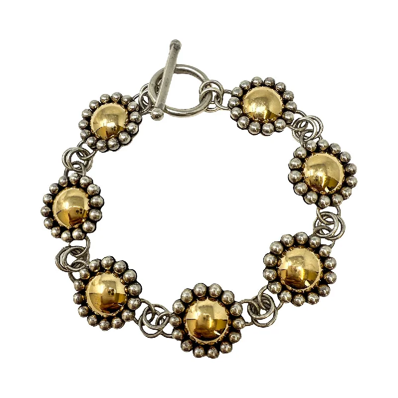 women's luxury crystal bracelets-Artie Yellowhorse Sterling Silver and 14K Flower Link Bracelet